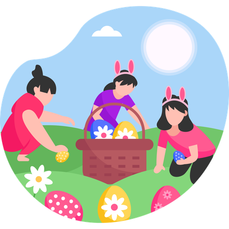 Kids collecting eggs  Illustration
