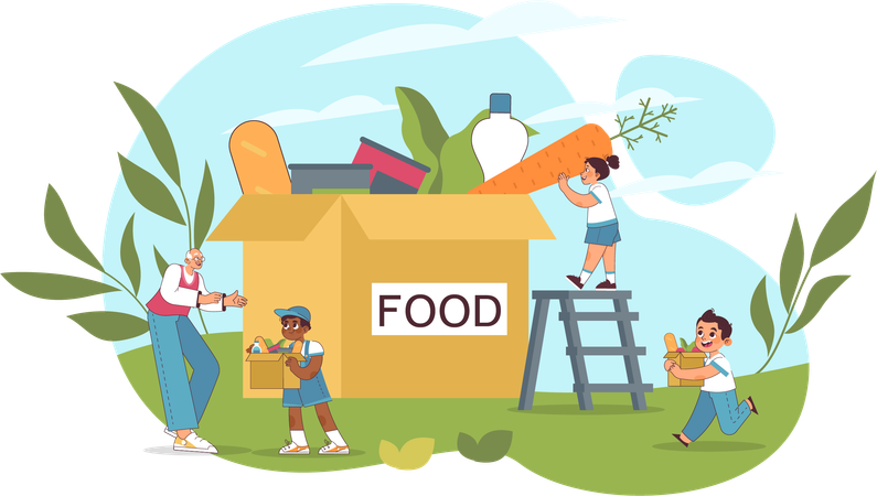 Kids collecting food  Illustration