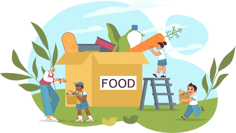 Kids collecting food  Illustration