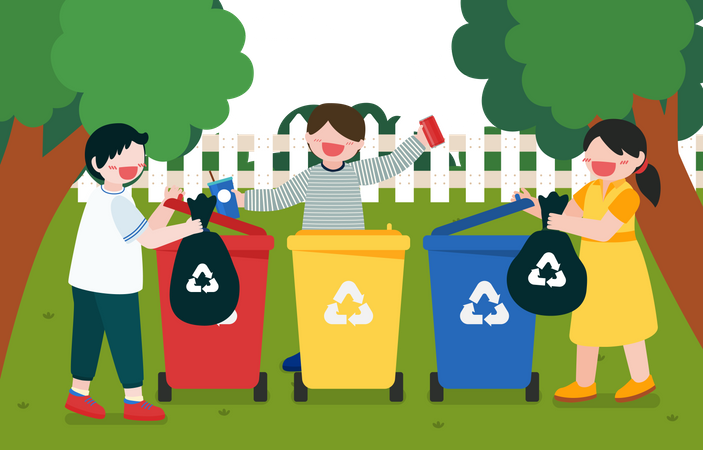 Kids collecting recycle waste  Illustration