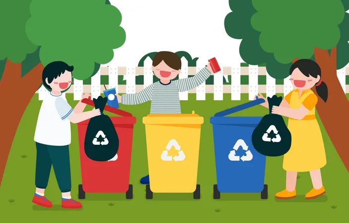 Kids collecting recycle waste  Illustration