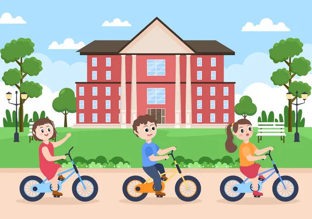 Kids cycling Illustration