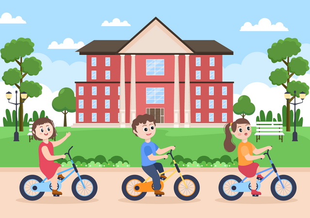 Kids cycling  Illustration