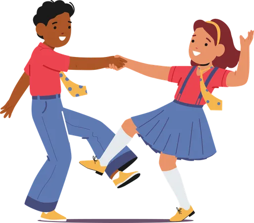 Kids Dance Rock And Roll Vibrant And Energetic Dance Style Children Groove To The Upbeat Rhythms Of Classic Rock N Roll Music Expressing Joy Through Lively Movements Cartoon Vector Illustration Illustration