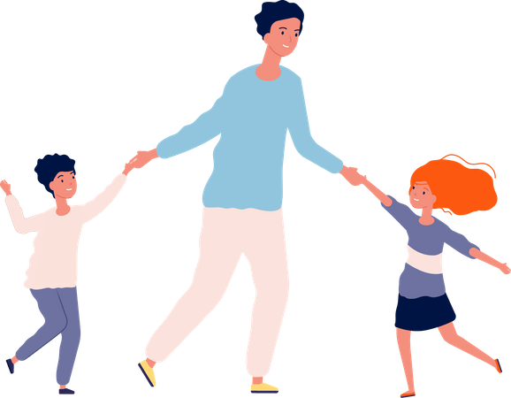 Kids dancing with father Illustration