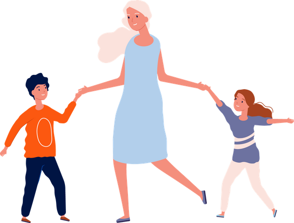 Kids dancing with mother Illustration