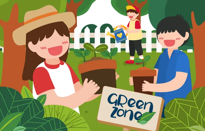 Kids doing gardening  Illustration