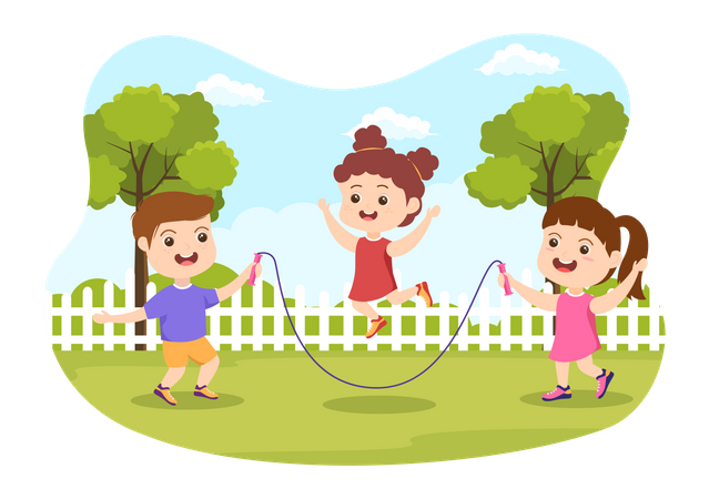 Kids doing Jump Rope in park  Illustration