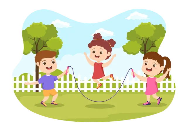 Kids doing Jump Rope in park  Illustration