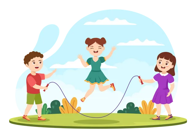 Kids doing jumping rope in park  Illustration