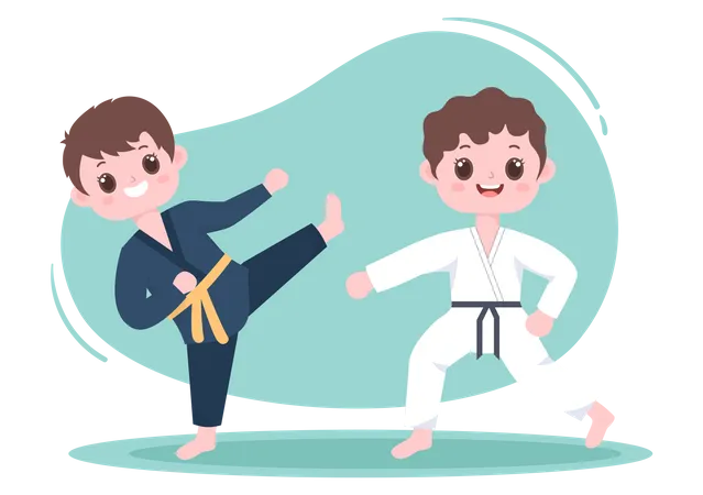 Kids doing karate Illustration