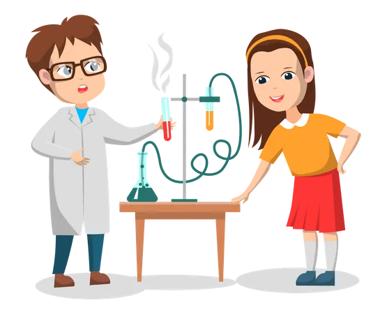 Kids doing laboratory equipment Illustration