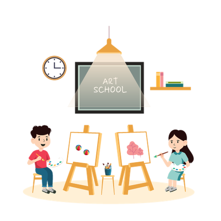 Kids doing Painting at School  Illustration