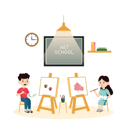 Kids doing Painting at School  Illustration