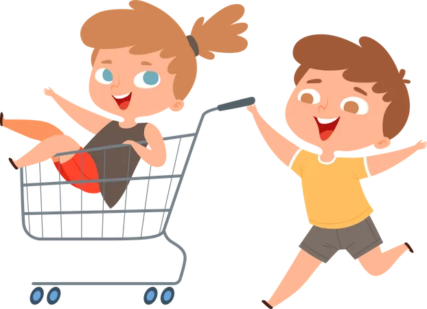 Kids Shopping Purchase Product Active Character Illustration