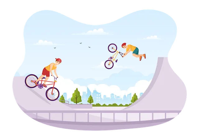 Kids doing stunt using BMX bike Illustration