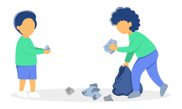 Kids doing volunteer work by cleaning garbage Illustration