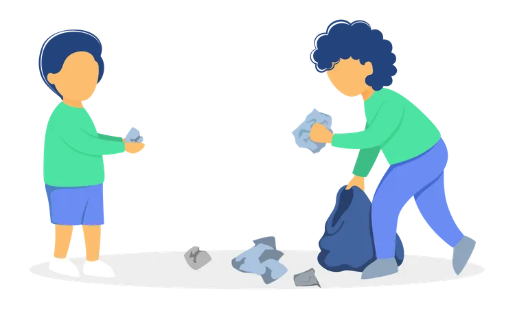 Kids doing volunteer work by cleaning garbage Illustration