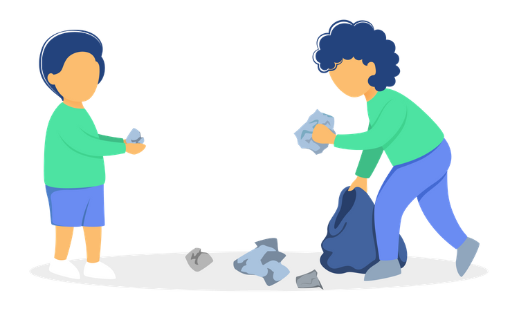 Kids doing volunteer work by cleaning garbage  Illustration