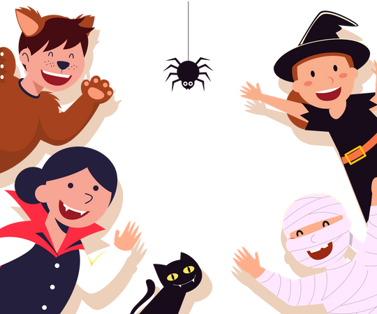 Kids dressed in Halloween costume saying hello  Illustration