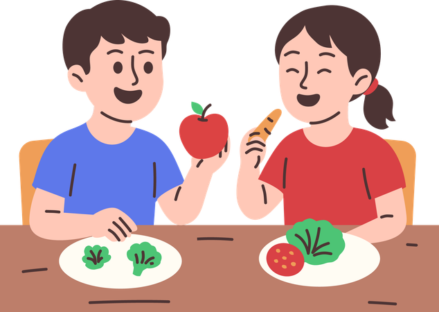 Kids Eat Healthy Food  Illustration