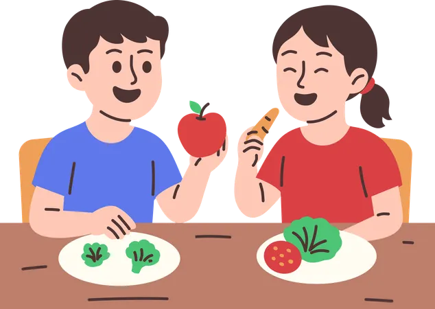 Kids Eat Healthy Food  Illustration