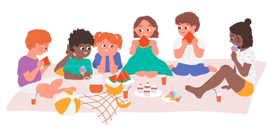 Kids eat picnic food  Illustration