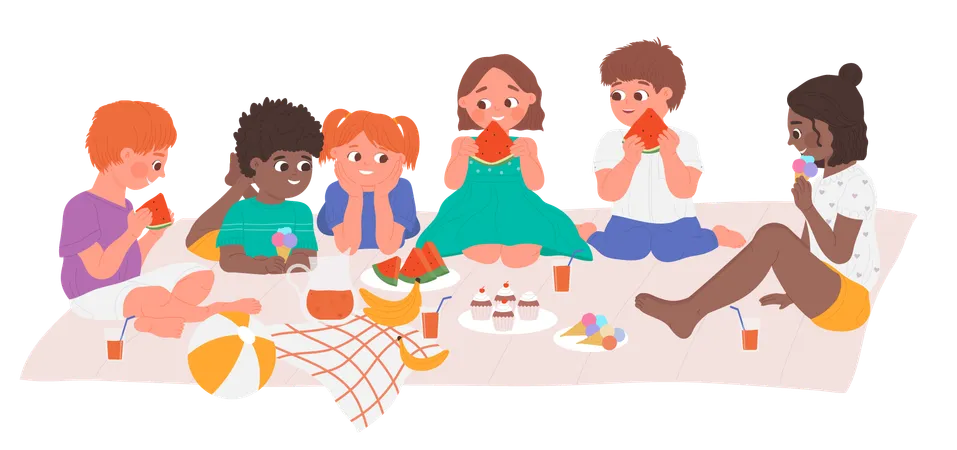 Kids eat picnic food  Illustration