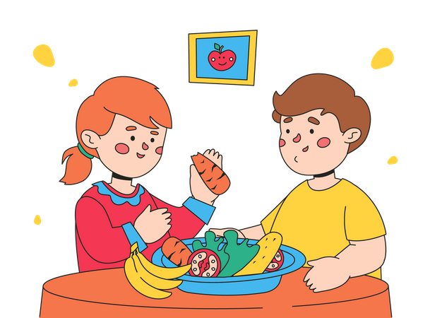 Kids Eating healthy food  Illustration