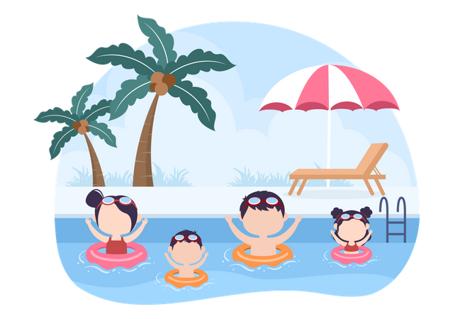 Kids Enjoying at Swimming Pool Illustration