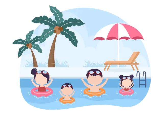 Kids Enjoying at Swimming Pool  Illustration