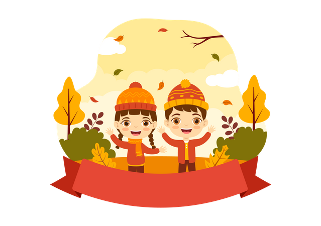 Kids enjoying autumn season  Illustration