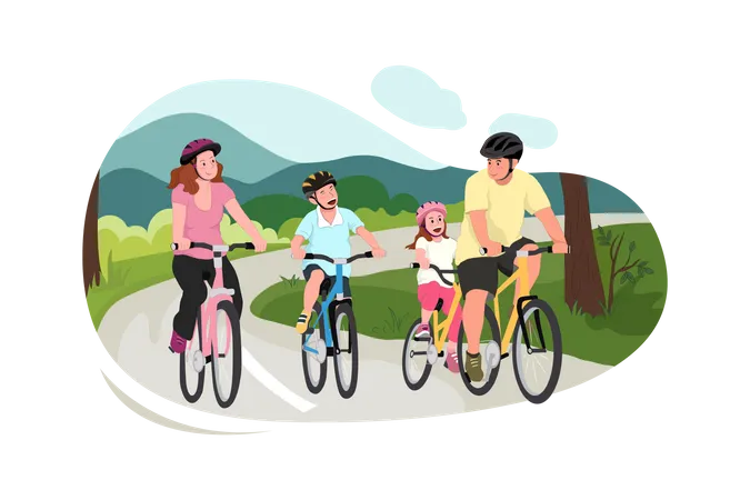 Kids Enjoying Bicycle Riding Illustration
