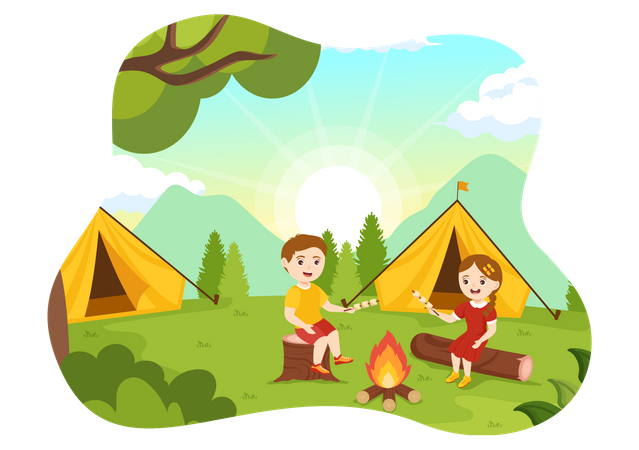 Kids enjoying bonfire  Illustration