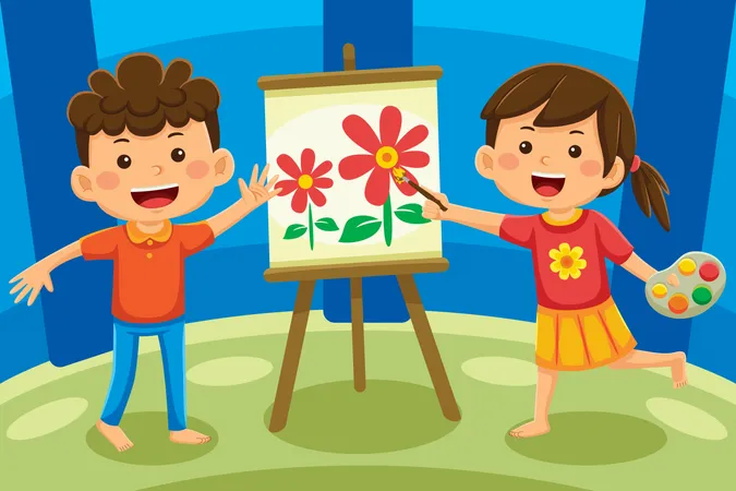Kids enjoying drawing  Illustration