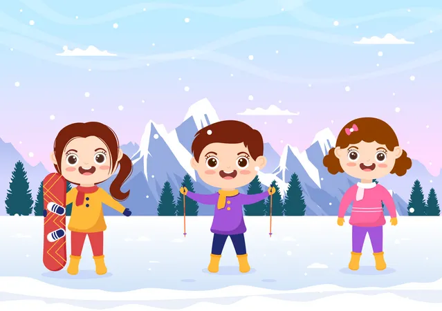 Kids enjoying ice skating activity  Illustration