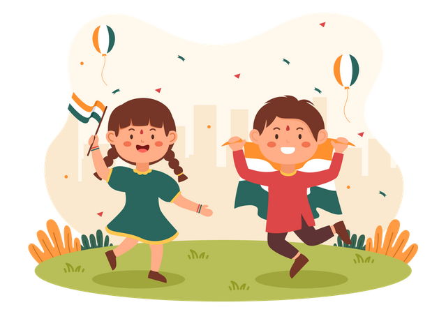 Kids enjoying Indian Independence Day  Illustration