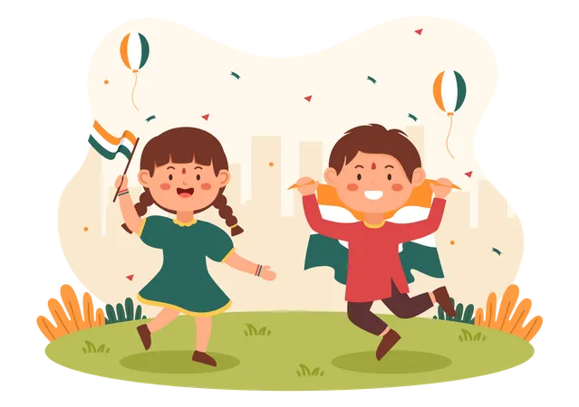 Kids enjoying Indian Independence Day  Illustration