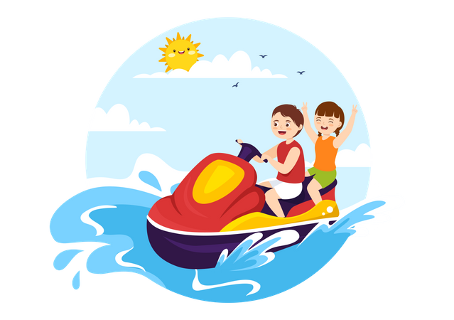 Kids enjoying jet ski  Illustration