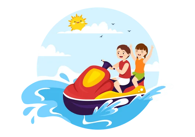 Kids enjoying jet ski  Illustration