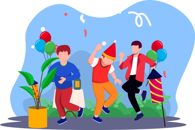 Kids Enjoying New Year Party  Illustration