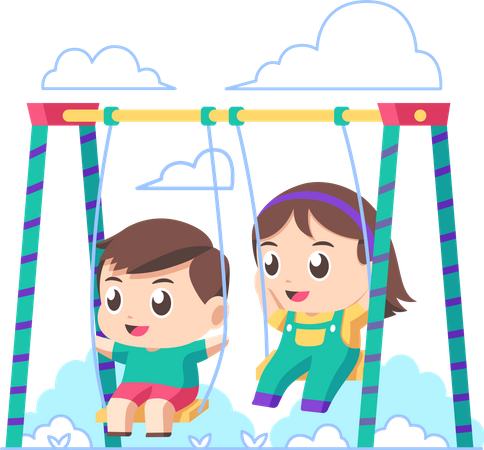 Kids enjoying park swing Illustration
