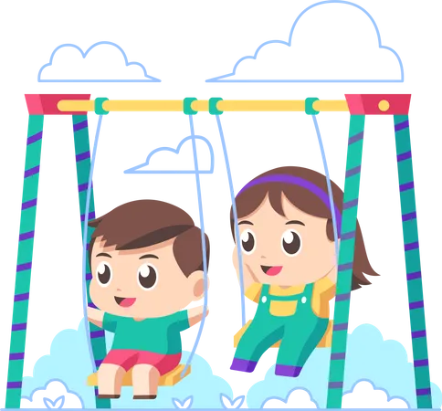 Kids enjoying park swing Illustration