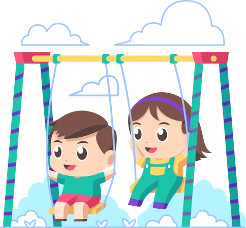 Kids enjoying park swing  Illustration