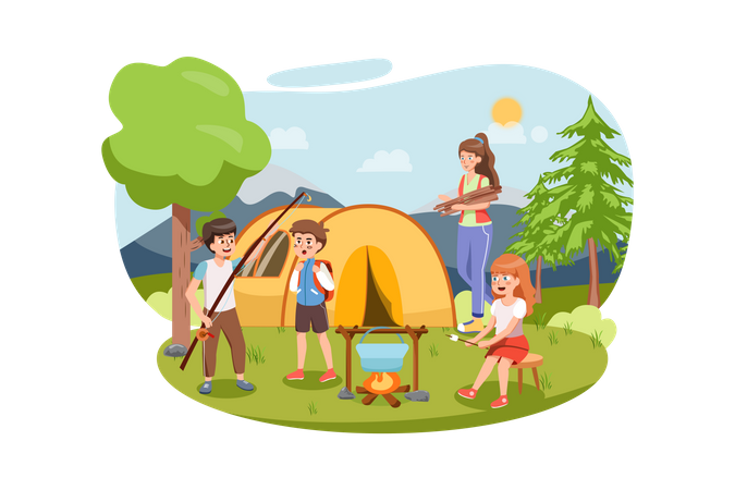 Kids enjoying picnic  Illustration