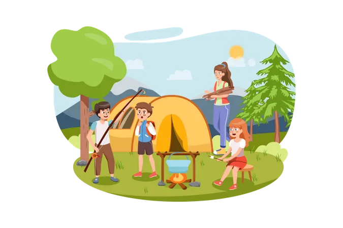 Kids enjoying picnic  Illustration