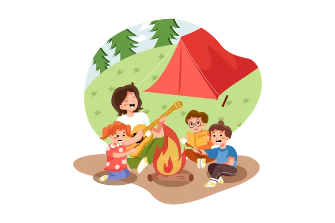 Kids enjoying picnic  Illustration