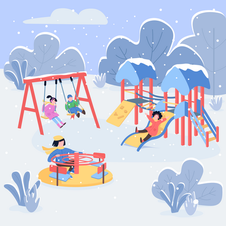 Kids enjoying rides in park  Illustration