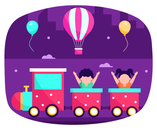 Kids enjoying toy train ride Illustration