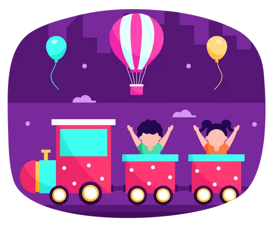 Kids enjoying toy train ride  Illustration